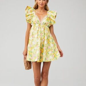 For Love And Lemons Yellow and Pink Floral Mini Dress